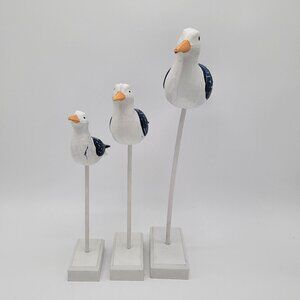 Set of 3 Wooden Sea Gull Statues Decor